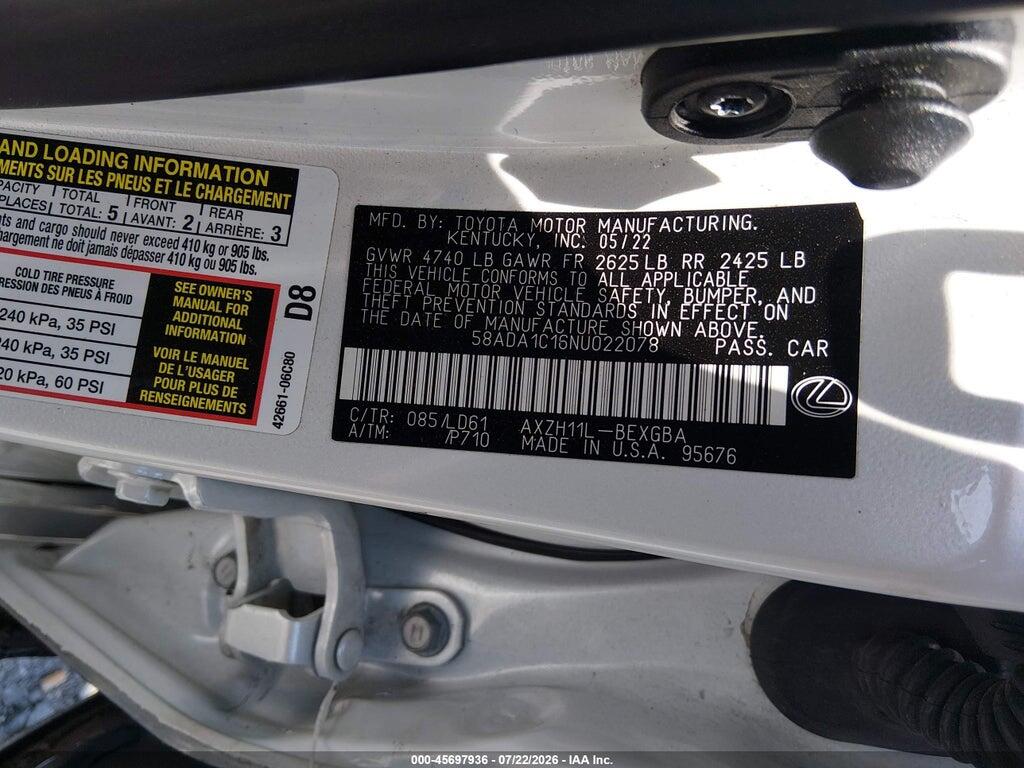 58ADA1C16NU022078 2022 LEXUS ES 300H photo no. 9