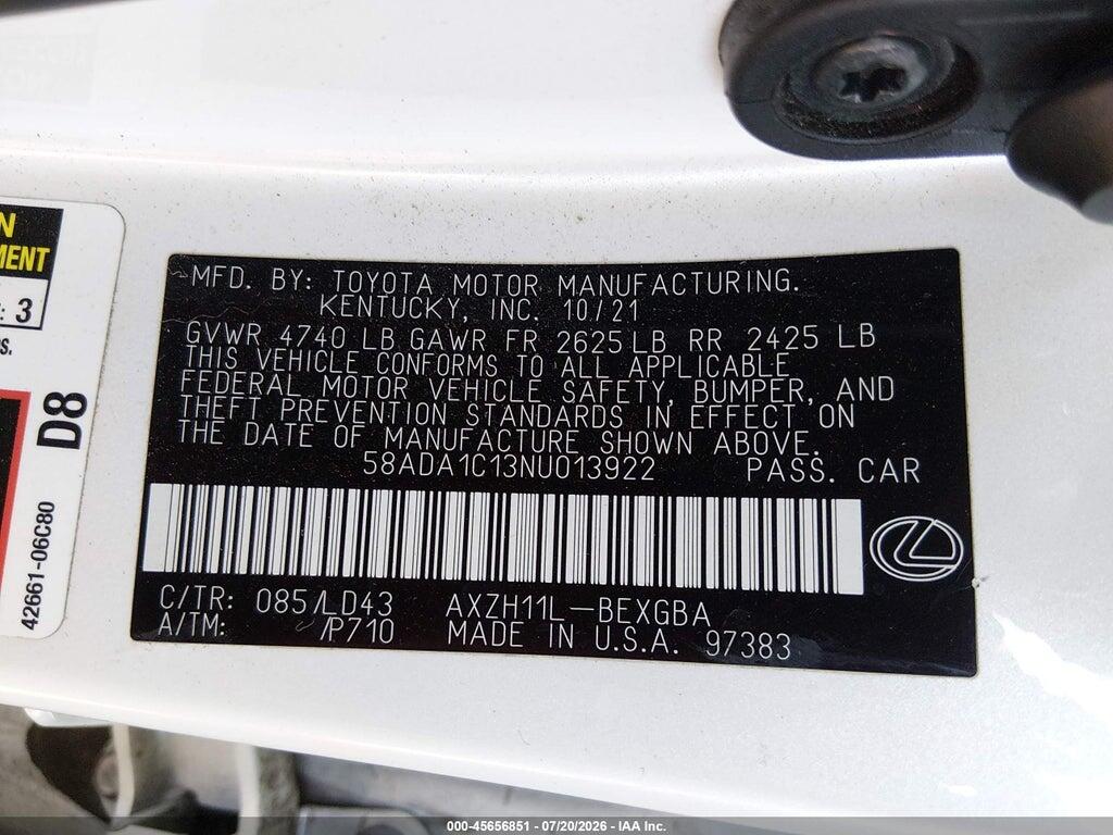 58ADA1C13NU013922 2022 LEXUS ES 300H photo no. 9