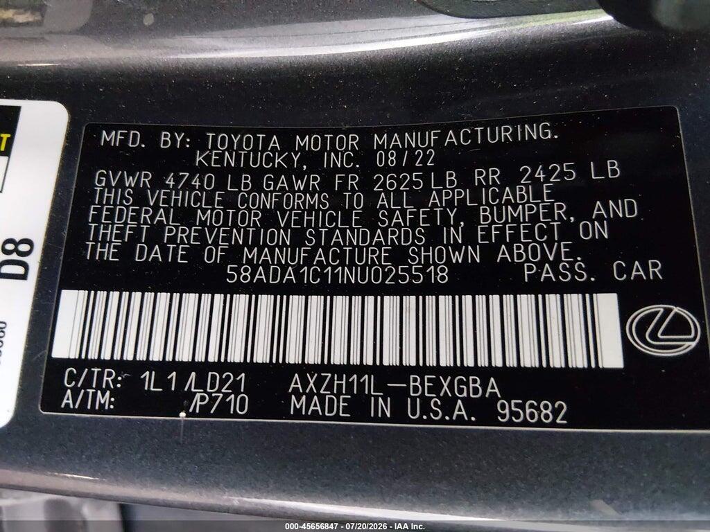 58ADA1C11NU025518 2022 LEXUS ES 300H photo no. 9