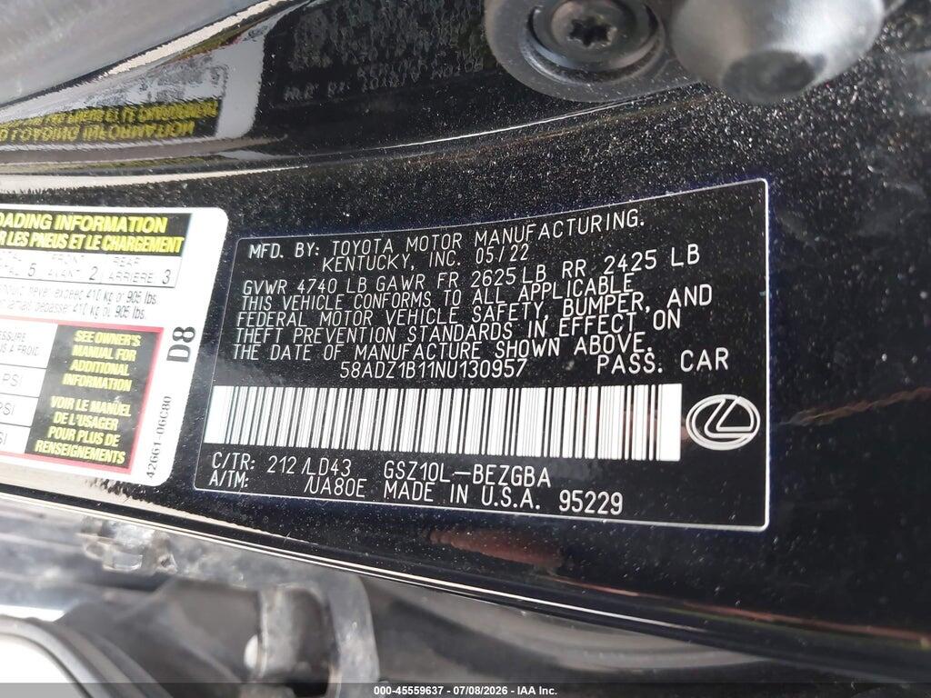 58ADZ1B11NU130957 2022 LEXUS ES 350 photo no. 9