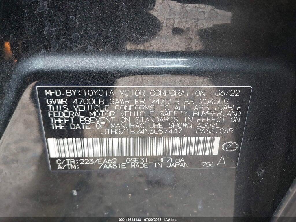 JTHGZ1B24N5057447 2022 LEXUS IS 350 photo no. 9