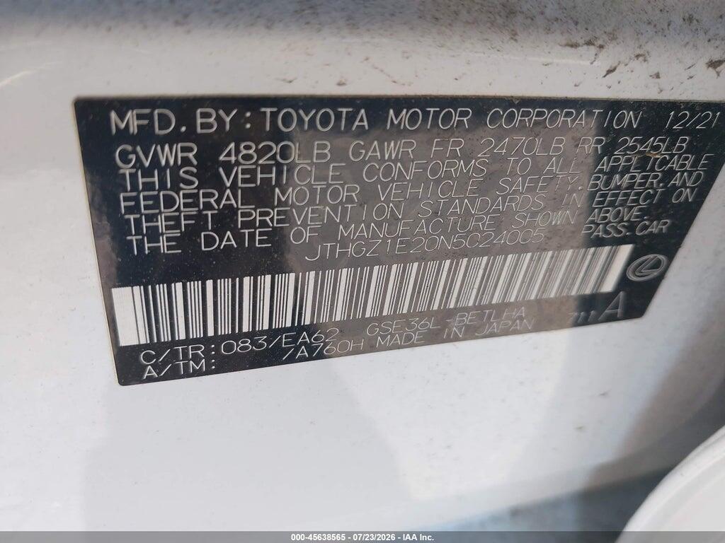 JTHGZ1E20N5024005 2022 LEXUS IS 350 photo no. 9
