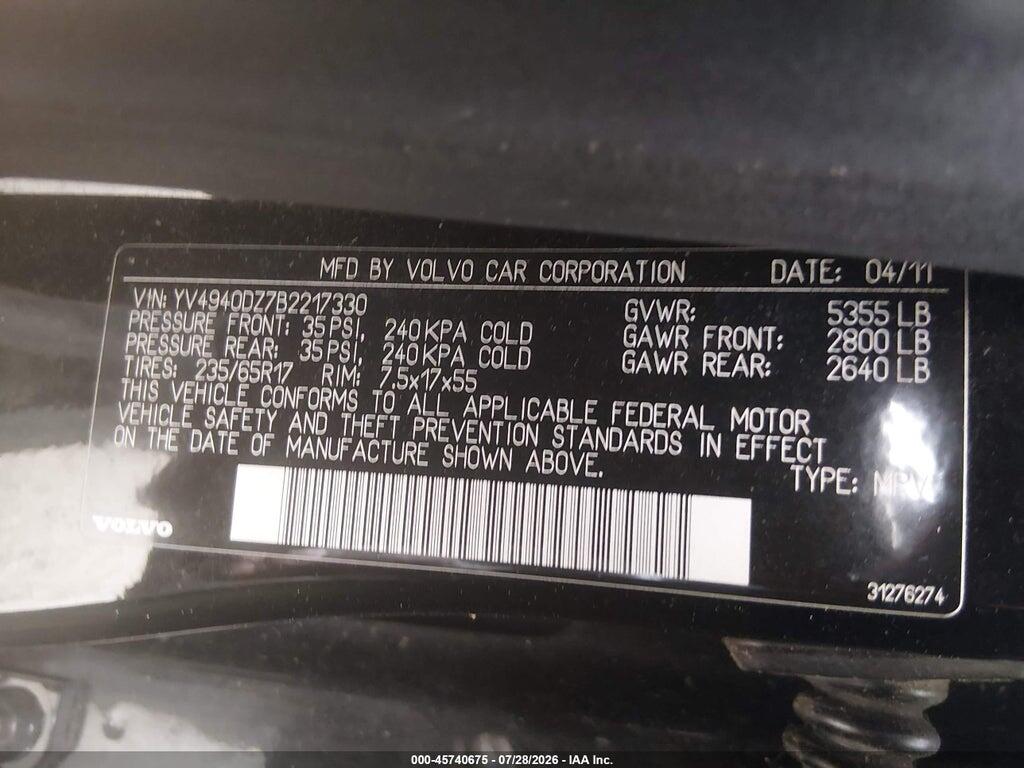 YV4940DZ7B2217330 2011 VOLVO XC60 photo no. 9