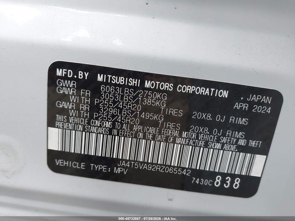 JA4T5VA92RZ065542 2024 MITSUBISHI OUTLANDER PHEV photo no. 9