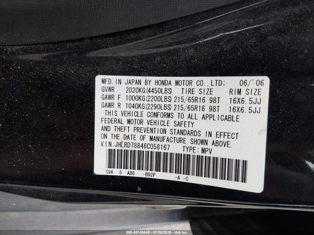 JHLRD78846C058167 2006 HONDA CR-V photo no. 9
