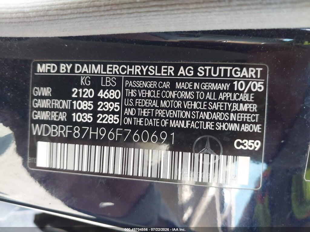 WDBRF87H96F760691 2006 MERCEDES-BENZ C 350 photo no. 9