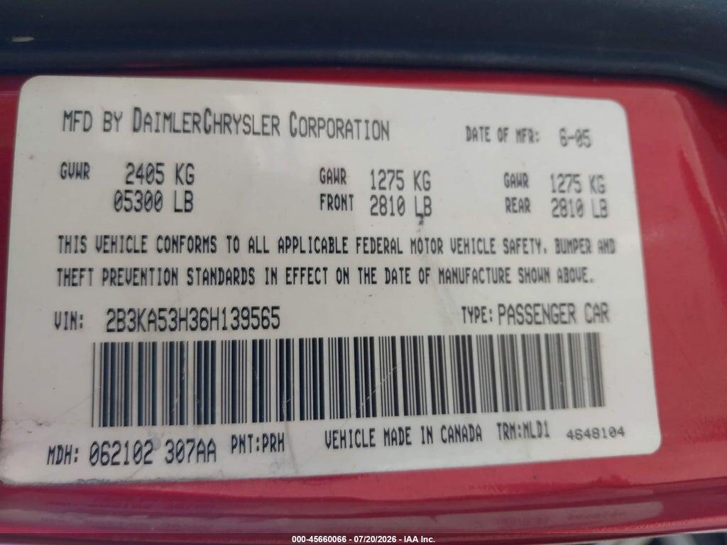2B3KA53H36H139565 2006 DODGE CHARGER photo no. 9