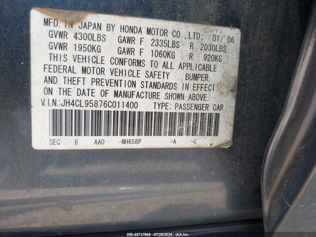 JH4CL95876C011400 2006 ACURA TSX photo no. 9