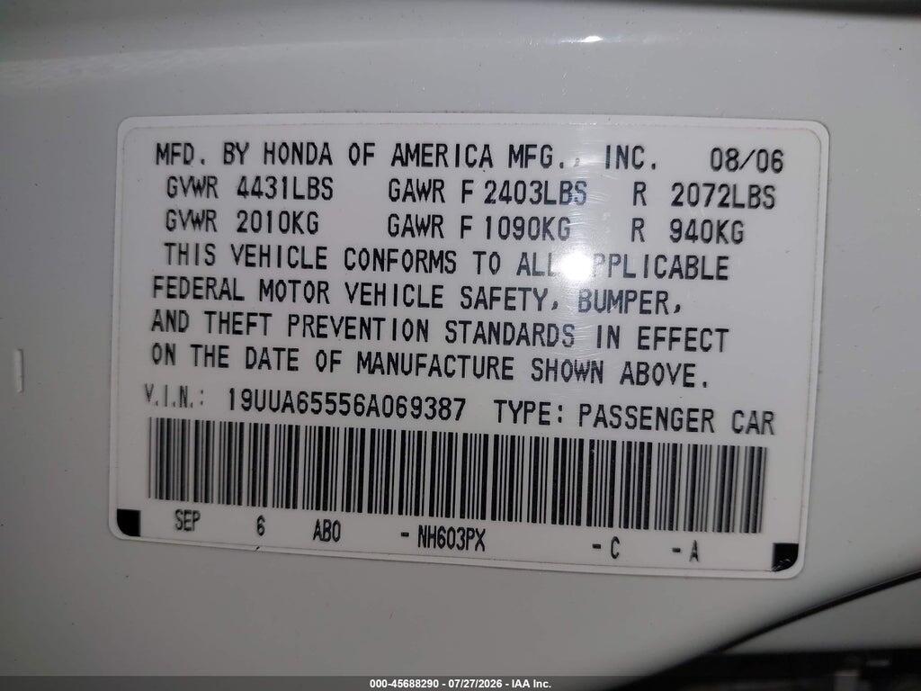 19UUA65556A069387 2006 ACURA TL photo no. 9