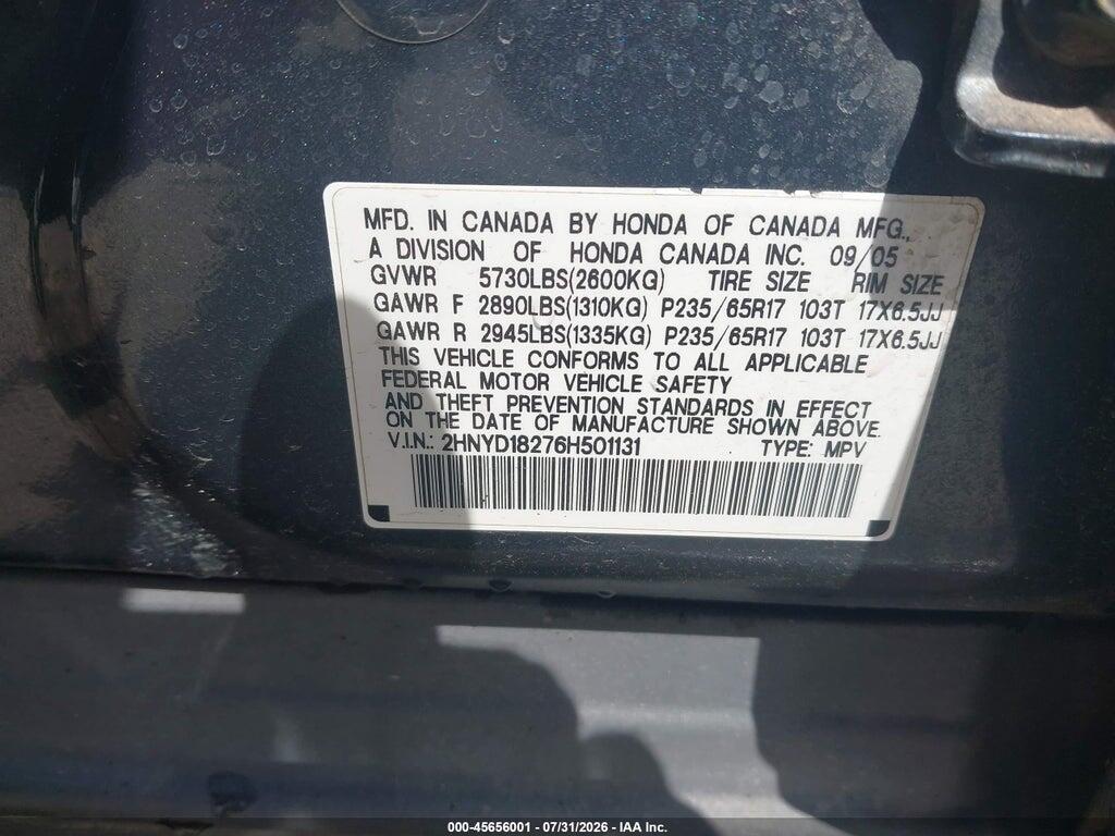 2HNYD18276H501131 2006 ACURA MDX photo no. 9