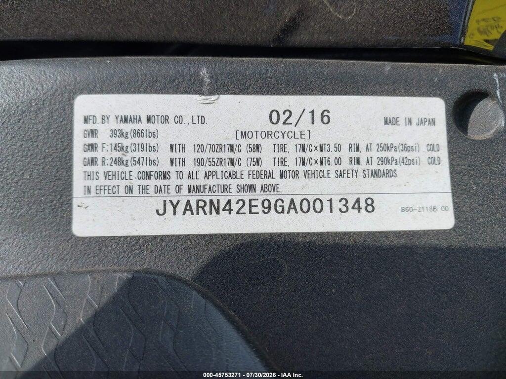JYARN42E9GA001348 2016 YAMAHA YZFR1S photo no. 10