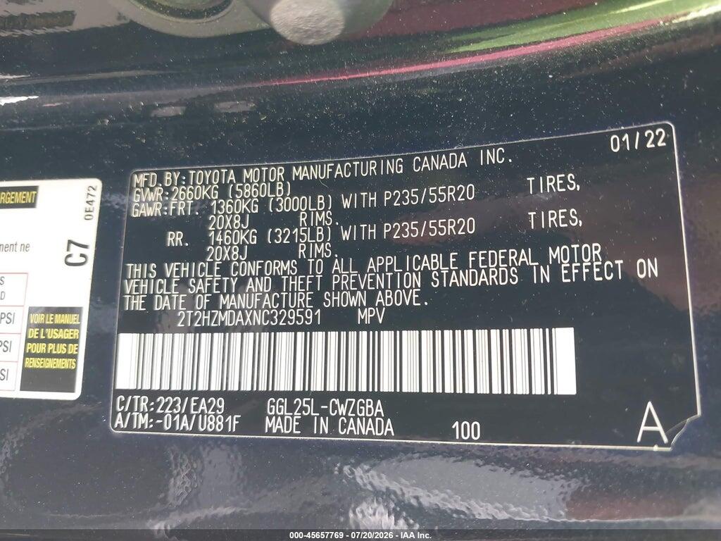 2T2HZMDAXNC329591 2022 LEXUS RX 350 photo no. 9