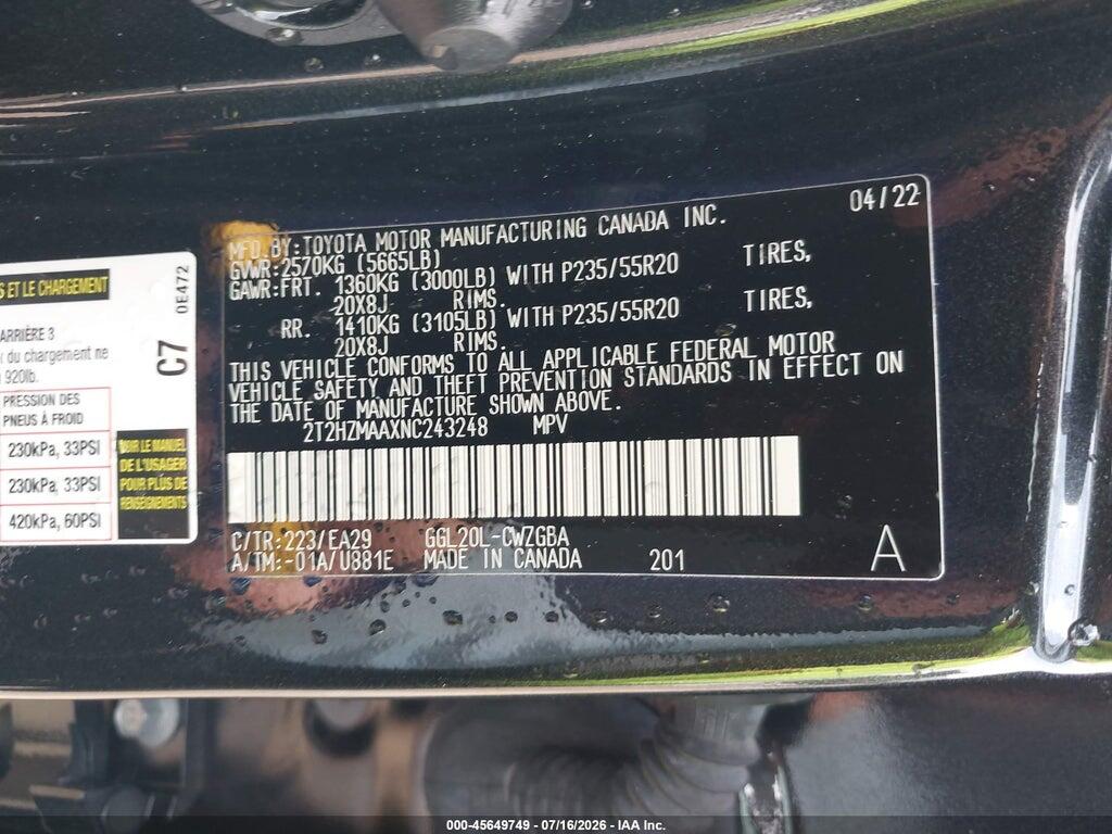 2T2HZMAAXNC243248 2022 LEXUS RX 350 photo no. 9