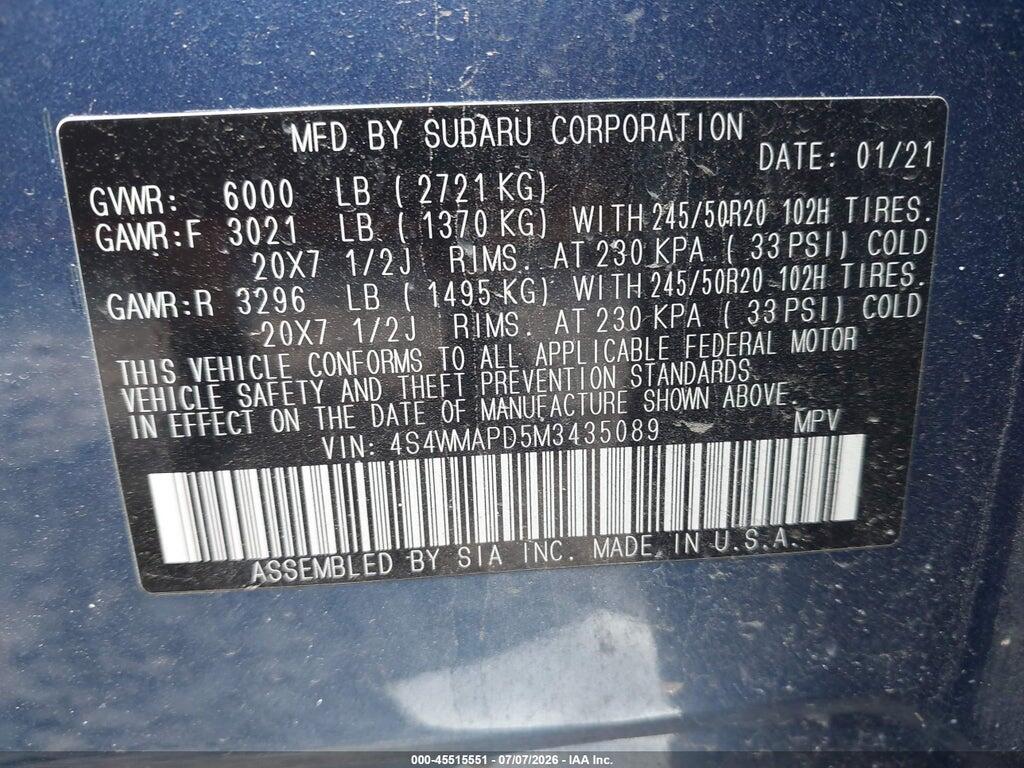 4S4WMAPD5M3435089 2021 SUBARU ASCENT photo no. 9