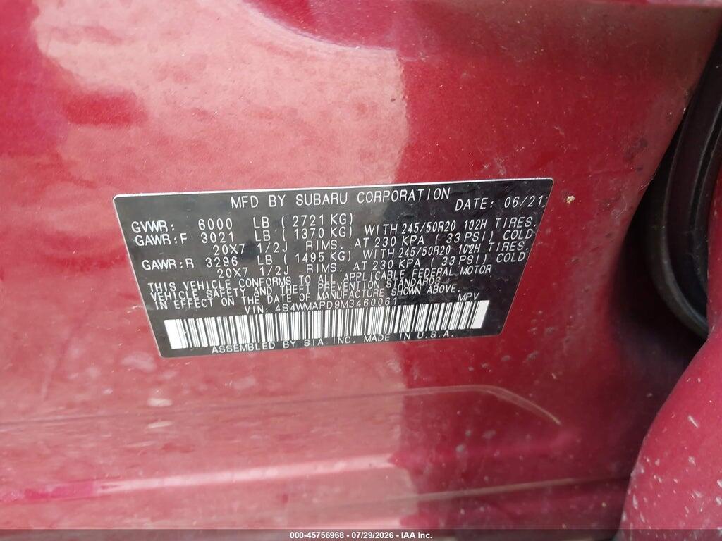 4S4WMAPD9M3460061 2021 SUBARU ASCENT photo no. 9