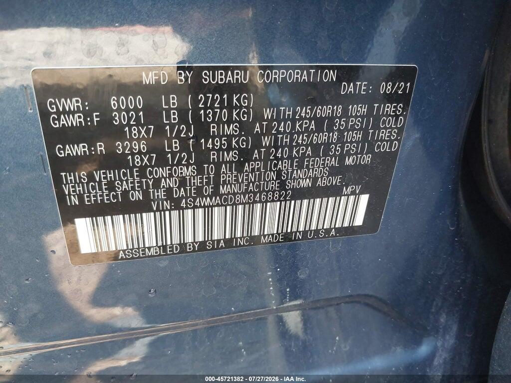 4S4WMACD8M3468822 2021 SUBARU ASCENT photo no. 9