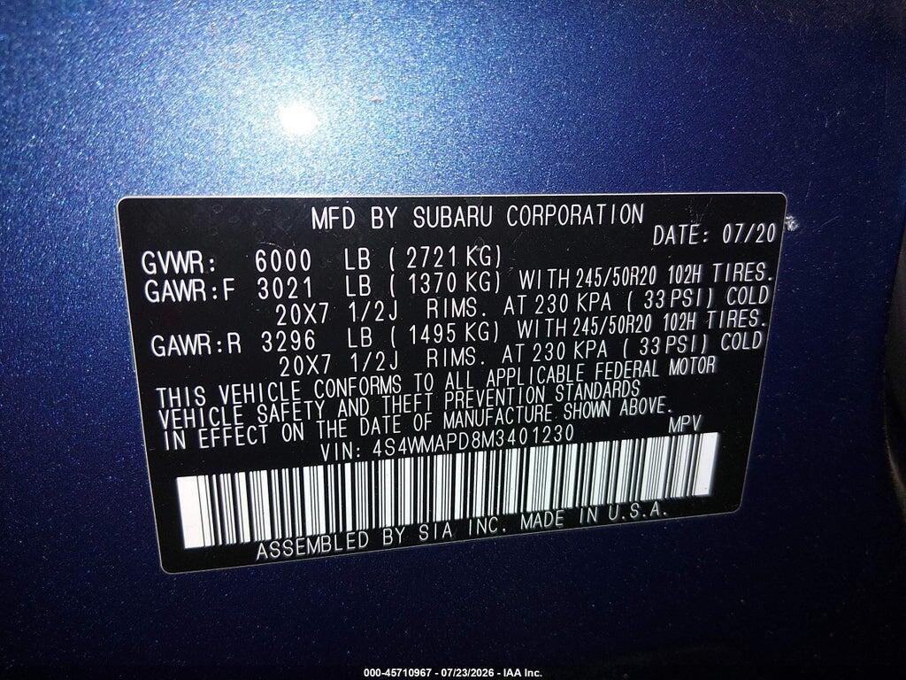 4S4WMAPD8M3401230 2021 SUBARU ASCENT photo no. 9