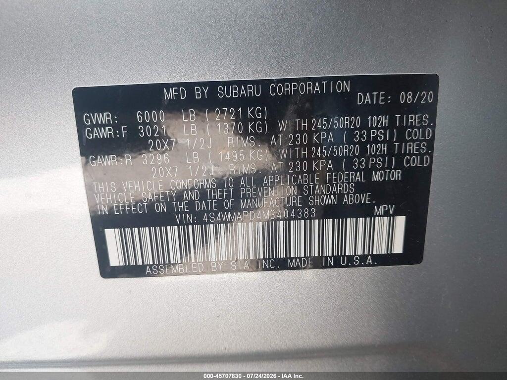 4S4WMAPD4M3404383 2021 SUBARU ASCENT photo no. 9