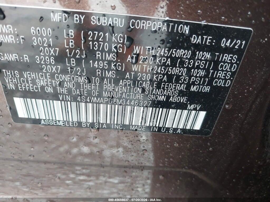 4S4WMAPD6M3446327 2021 SUBARU ASCENT photo no. 9