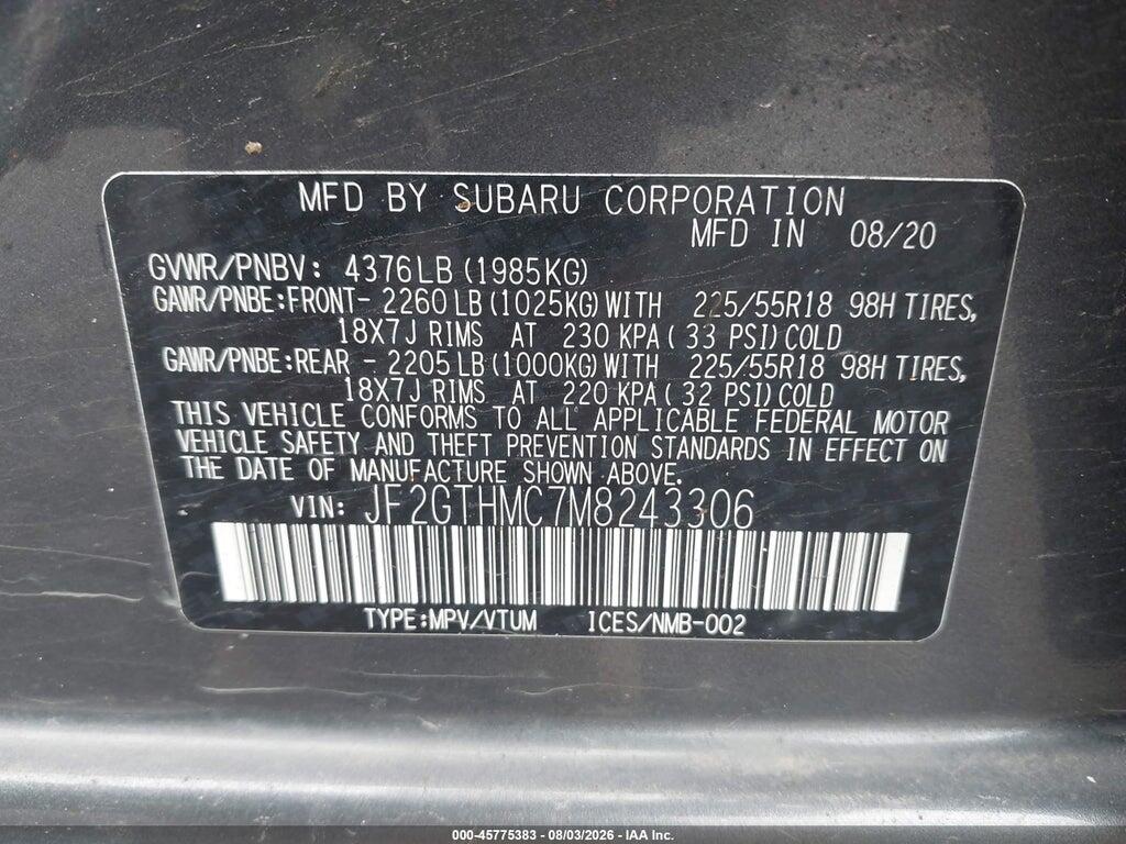 JF2GTHMC7M8243306 2021 SUBARU CROSSTREK photo no. 9