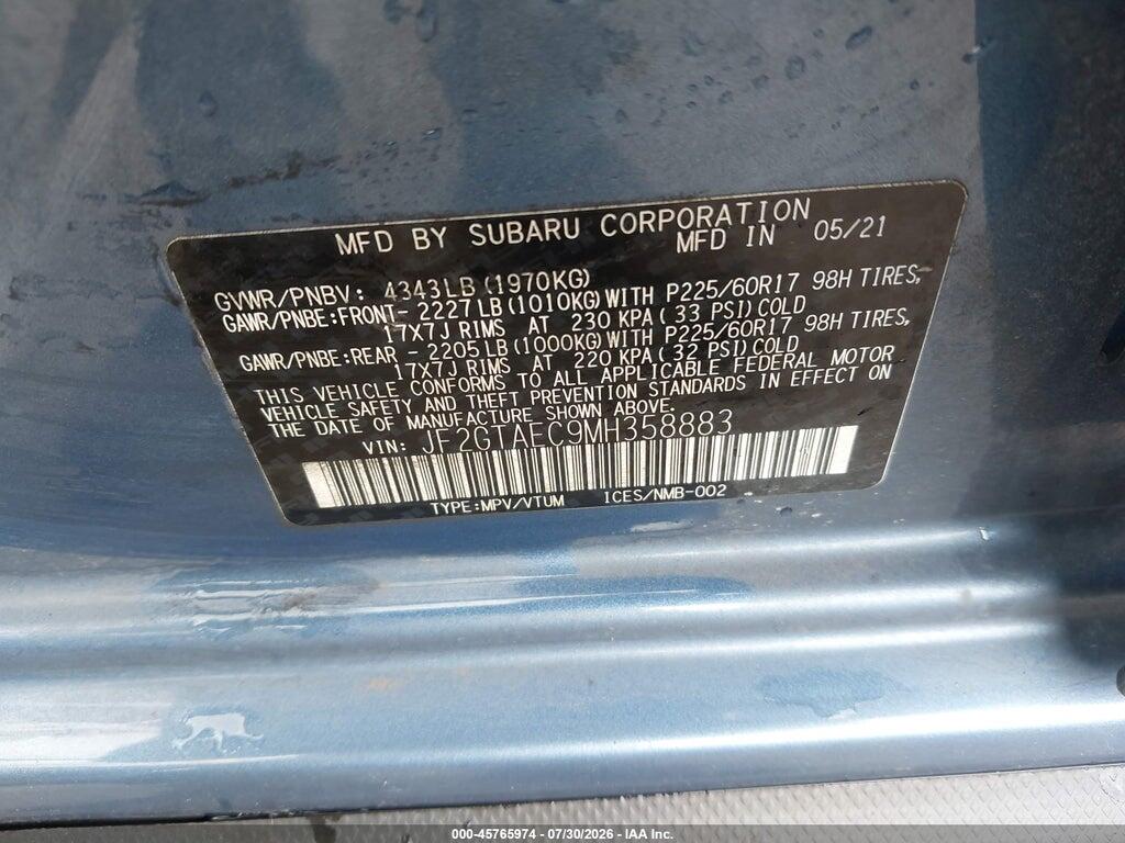 JF2GTAEC9MH358883 2021 SUBARU CROSSTREK photo no. 9