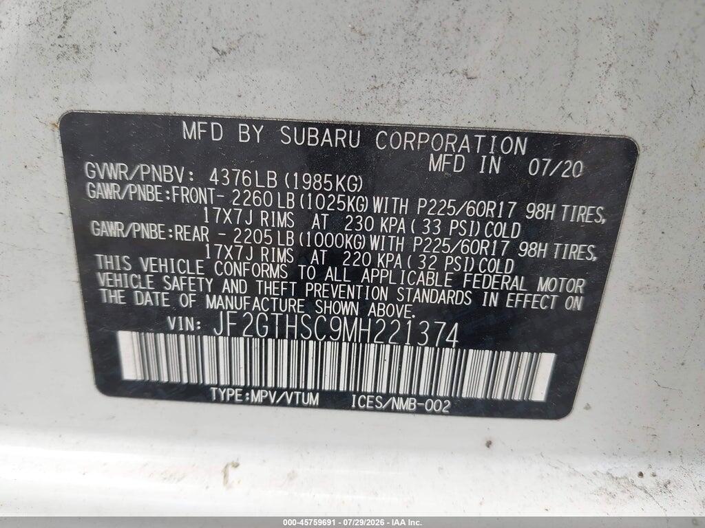 JF2GTHSC9MH221374 2021 SUBARU CROSSTREK photo no. 9