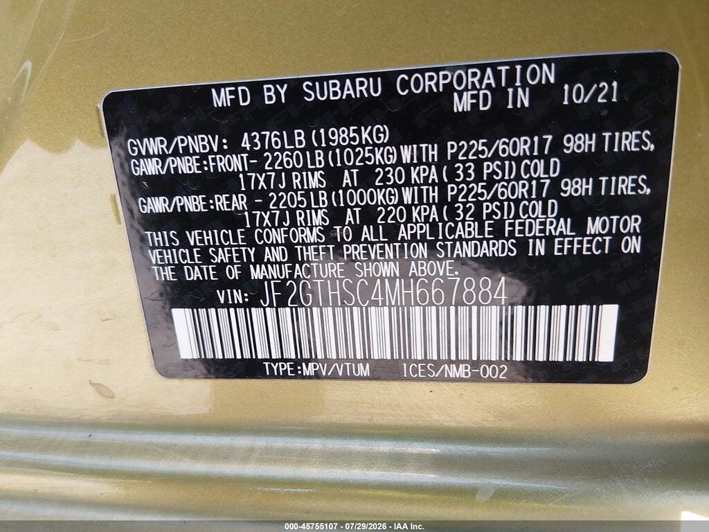 JF2GTHSC4MH667884 2021 SUBARU CROSSTREK photo no. 9
