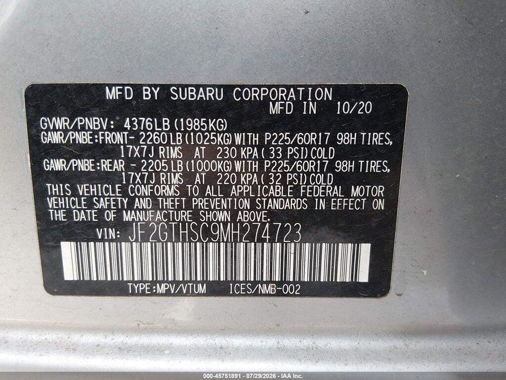 JF2GTHSC9MH274723 2021 SUBARU CROSSTREK photo no. 9