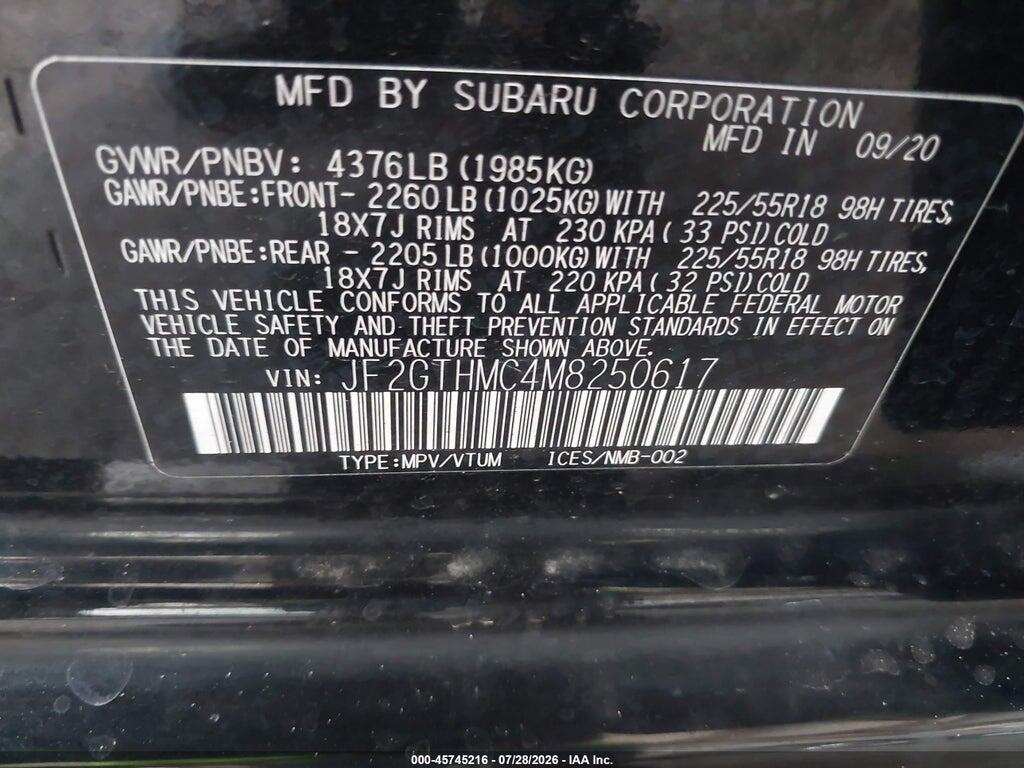 JF2GTHMC4M8250617 2021 SUBARU CROSSTREK photo no. 9