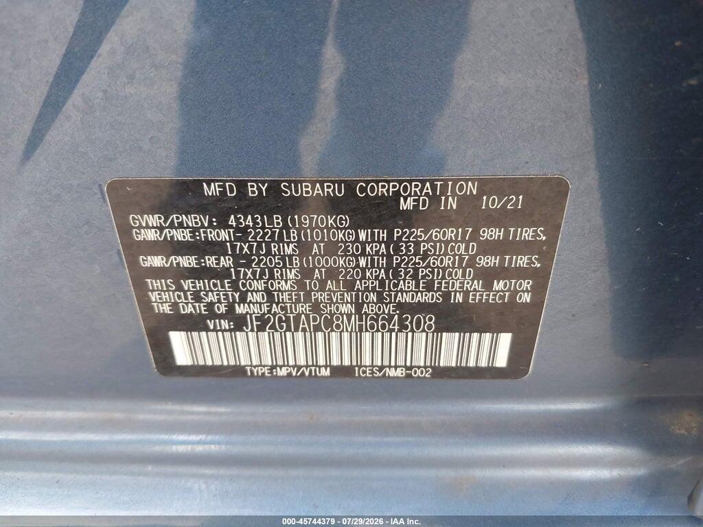 JF2GTAPC8MH664308 2021 SUBARU CROSSTREK photo no. 9
