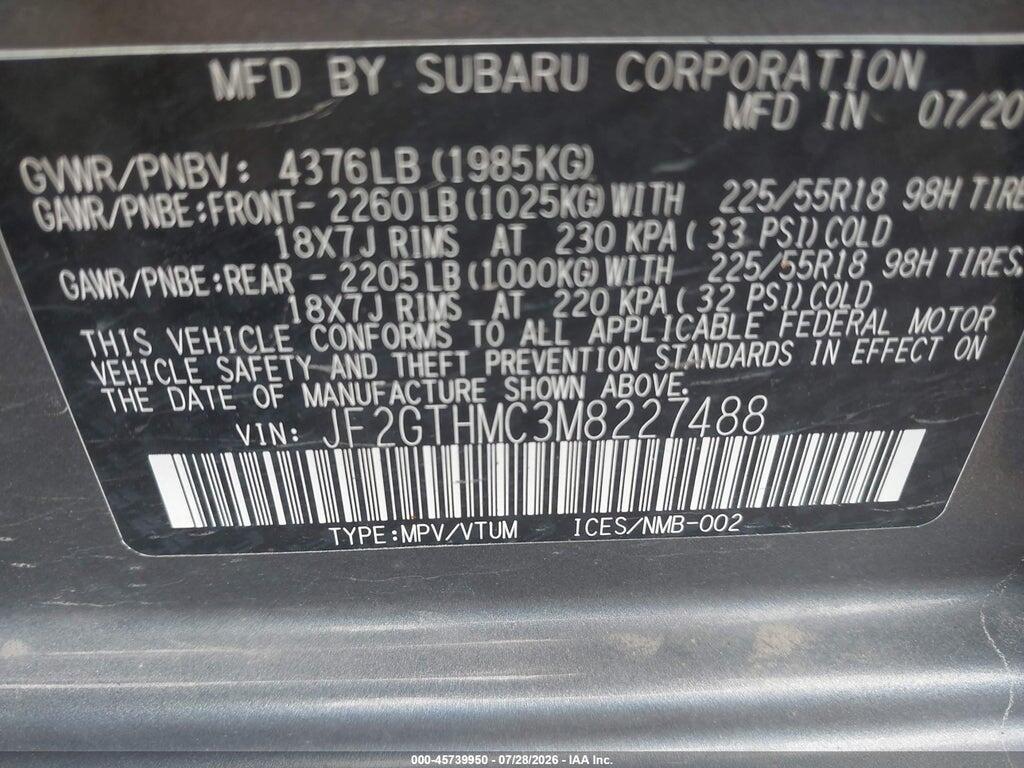 JF2GTHMC3M8227488 2021 SUBARU CROSSTREK photo no. 9