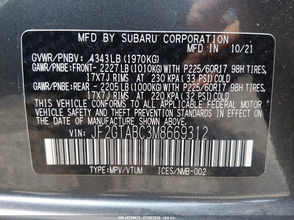 JF2GTABC3M8669312 2021 SUBARU CROSSTREK photo no. 9
