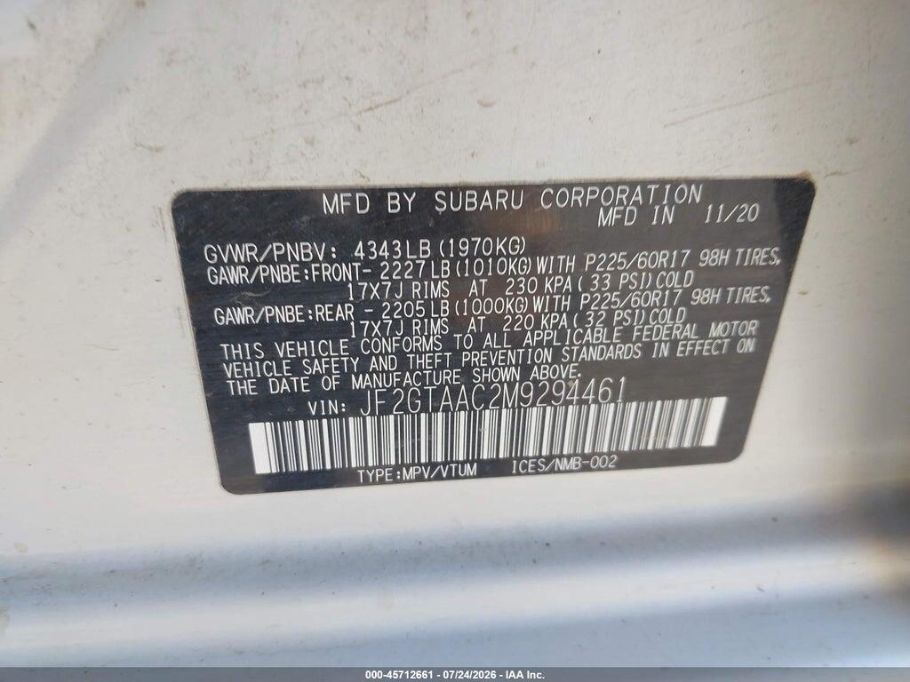 JF2GTAAC2M9294461 2021 SUBARU CROSSTREK photo no. 9