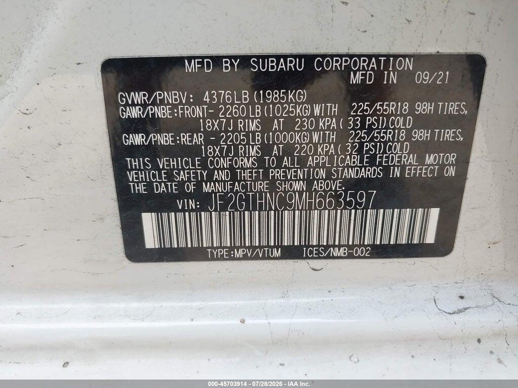 JF2GTHNC9MH663597 2021 SUBARU CROSSTREK photo no. 9