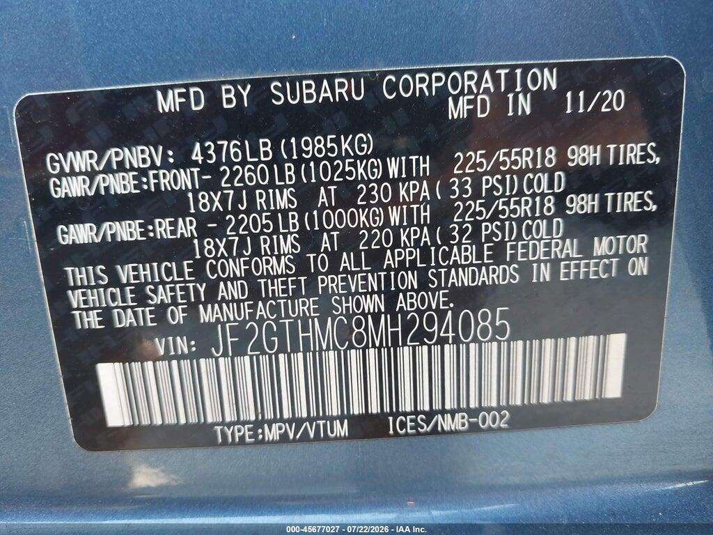 JF2GTHMC8MH294085 2021 SUBARU CROSSTREK photo no. 9