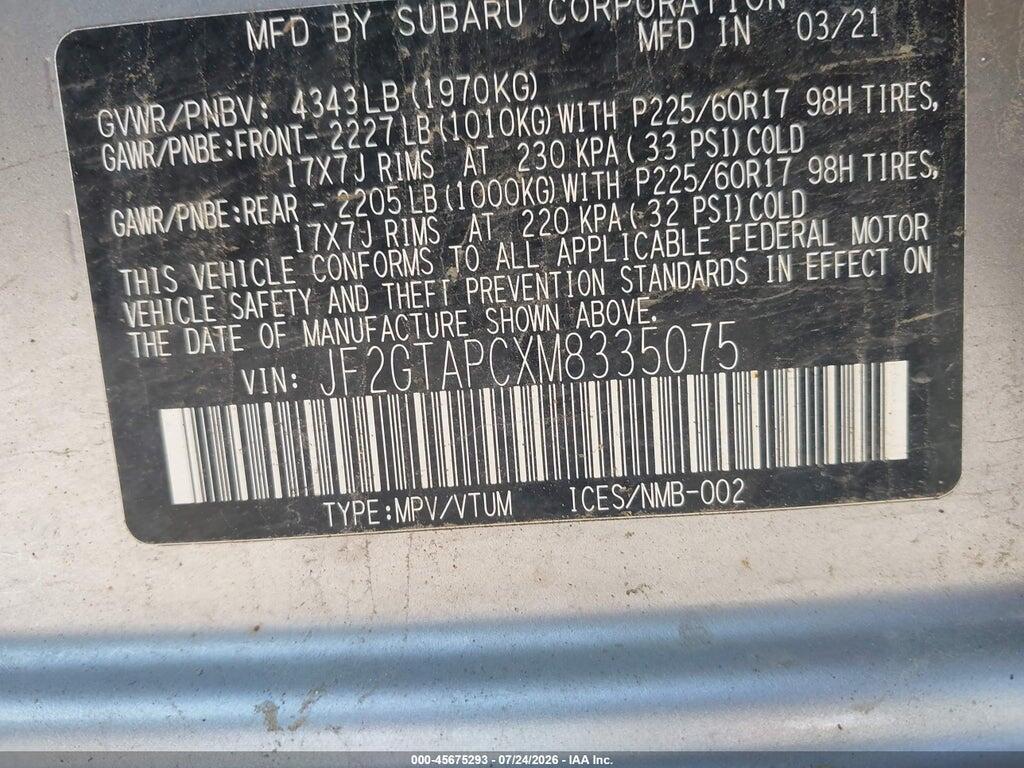 JF2GTAPCXM8335075 2021 SUBARU CROSSTREK photo no. 9