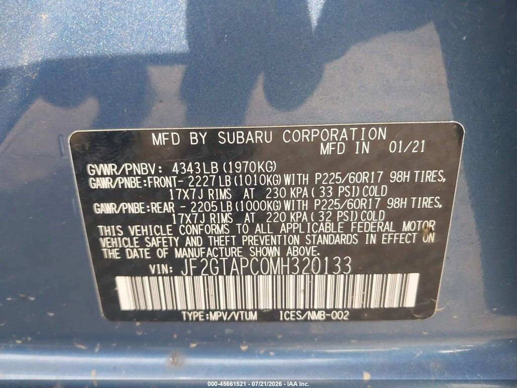 JF2GTAPC0MH320133 2021 SUBARU CROSSTREK photo no. 9