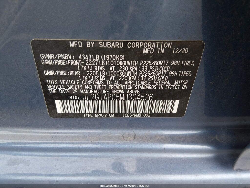 JF2GTAPC5MH304526 2021 SUBARU CROSSTREK photo no. 9
