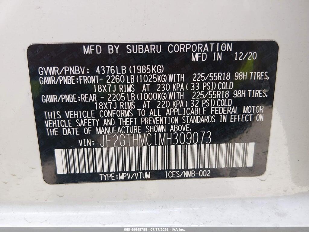 JF2GTHMC1MH309073 2021 SUBARU CROSSTREK photo no. 9