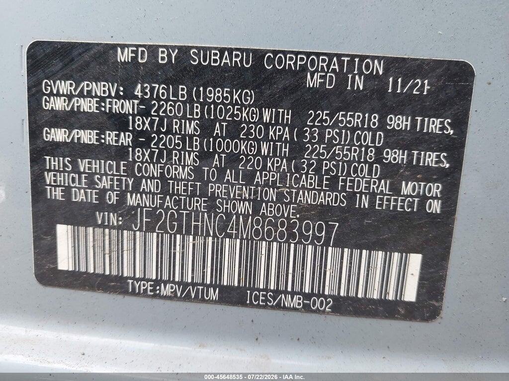JF2GTHNC4M8683997 2021 SUBARU CROSSTREK photo no. 9