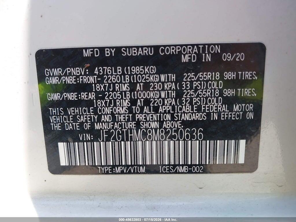 JF2GTHMC8M8250636 2021 SUBARU CROSSTREK photo no. 9