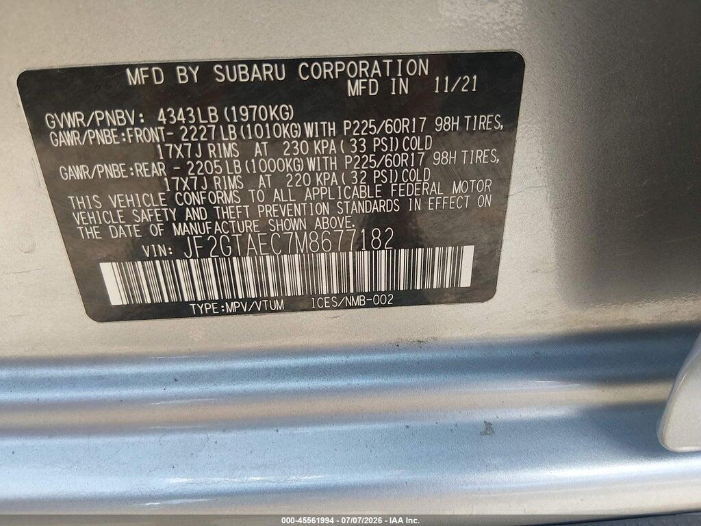 JF2GTAEC7M8677182 2021 SUBARU CROSSTREK photo no. 9