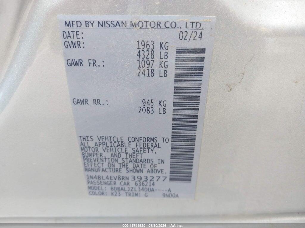 1N4BL4EV8RN393277 2024 NISSAN ALTIMA photo no. 9