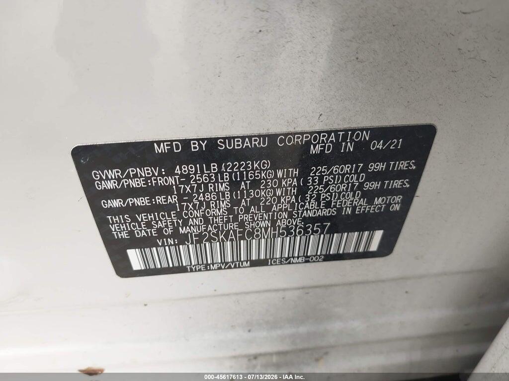 JF2SKAFC8MH536357 2021 SUBARU FORESTER photo no. 9