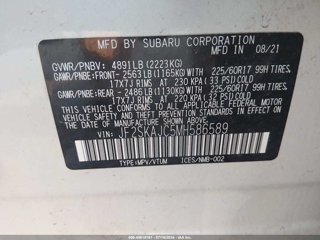JF2SKAJC5MH586589 2021 SUBARU FORESTER photo no. 9