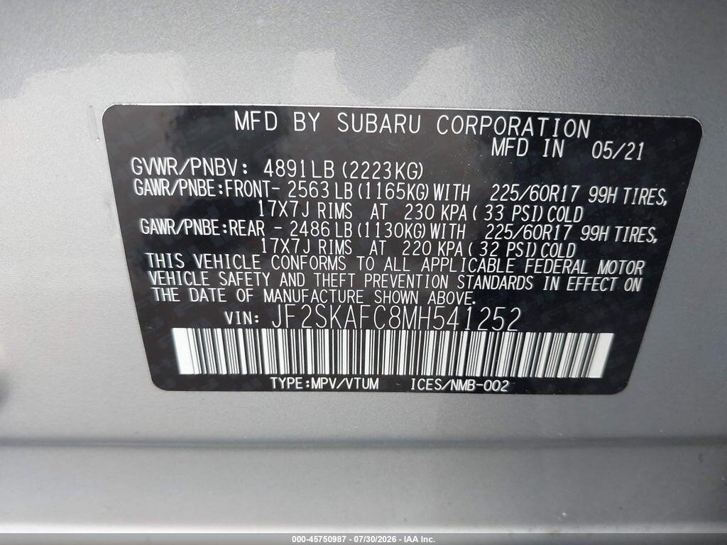 JF2SKAFC8MH541252 2021 SUBARU FORESTER photo no. 9