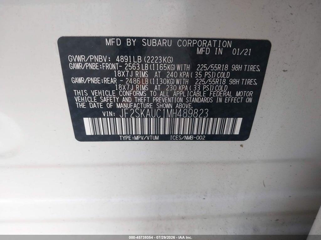 JF2SKAUC1MH489823 2021 SUBARU FORESTER photo no. 9