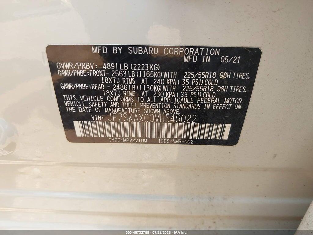 JF2SKAXC0MH549022 2021 SUBARU FORESTER photo no. 9