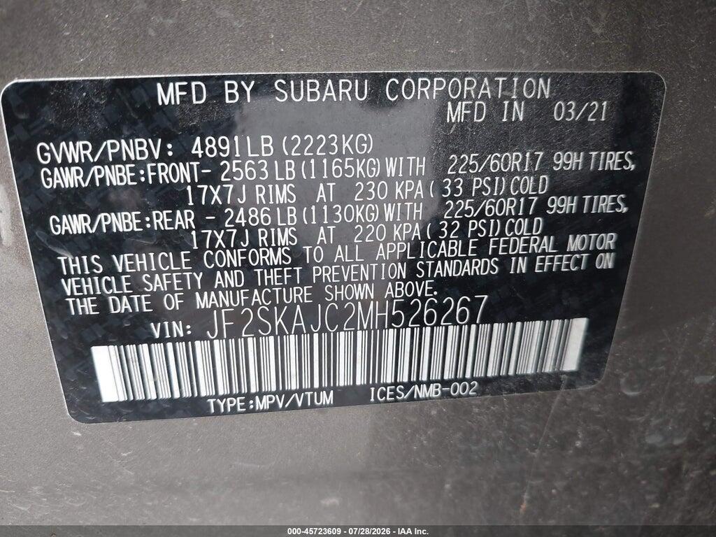 JF2SKAJC2MH526267 2021 SUBARU FORESTER photo no. 9