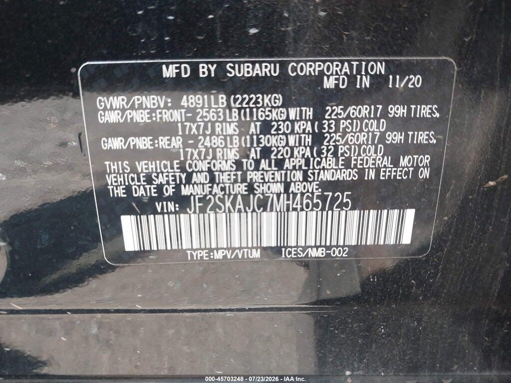 JF2SKAJC7MH465725 2021 SUBARU FORESTER photo no. 9